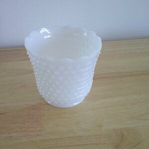 Vintage Fire King Milk Glass Hobnail Planter Scalloped Edges